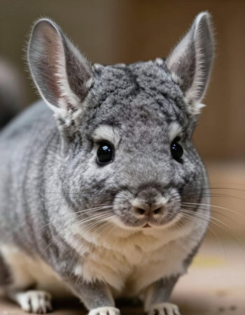 Gray chinchilla looking at the camera. Close-up.