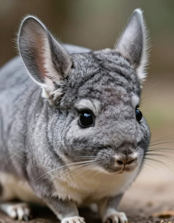 Portrait of a grey chinchilla, close-up.