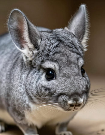 gray chinchilla close-up on a blurred background, animal