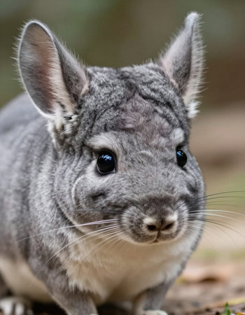 Portrait of a grey chinchilla, close-up.