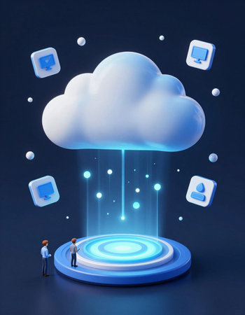 Cloud computing concept. 3d illustration isolated on dark blue background.