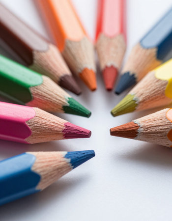 Colored pencils isolated on a white background. Close-up.