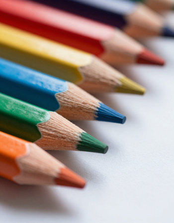 Colored pencils for drawing on a white background close-up