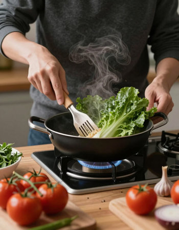 Young woman cooking in the kitchen. Healthy meal and tasty food.の写真素材
