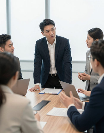 Group of business people working together in meeting room at modern office.