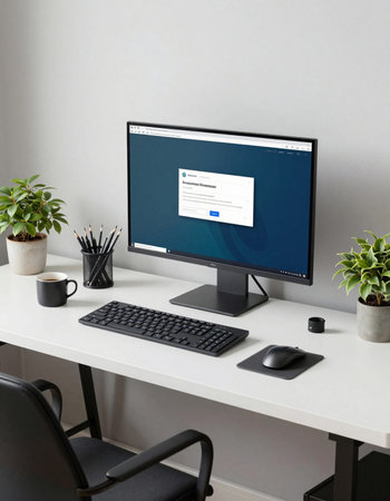 Computer screen with login form on the office desk, clipping path included