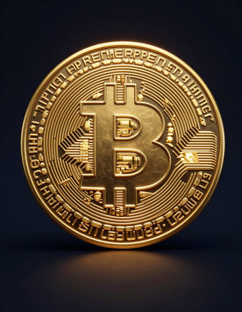 Golden bitcoin on black background. Cryptocurrency. 3D rendering