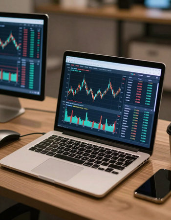 Laptop with stock market chart on screen, stock market analysis concept