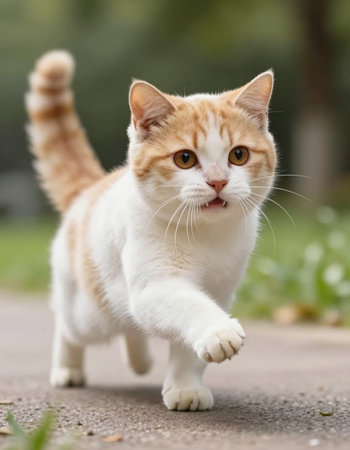 Beautiful cat walking in the park. Selective focus. Shallow depth of field.の写真素材