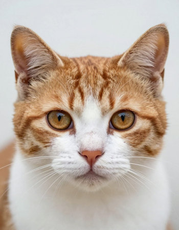 Portrait of a red cat on a white background, close-upの写真素材