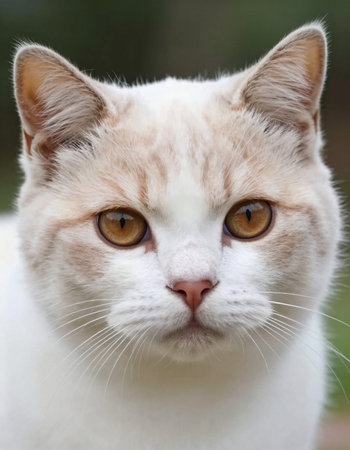 Portrait of a white cat with yellow eyes, close-upの写真素材