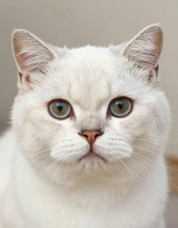 Portrait of a white cat with blue eyes on a gray backgroundの写真素材