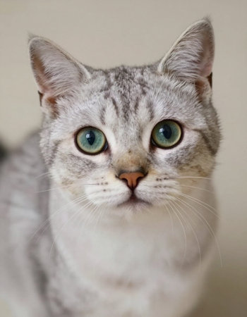 Shorthair cat with green eyes looking at the camera.の写真素材