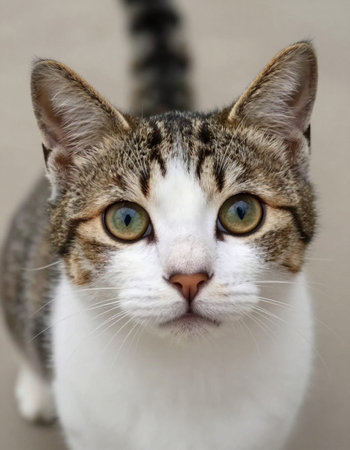 Portrait of a tabby cat with green eyes. Close-up.