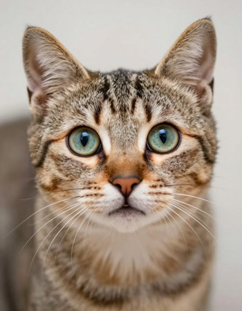 Portrait of a cat with green eyes on a white background.の写真素材