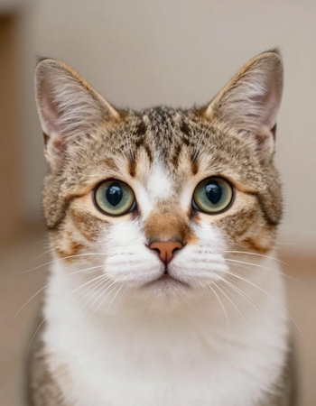 Portrait of a cat with green eyes on a light background.の写真素材