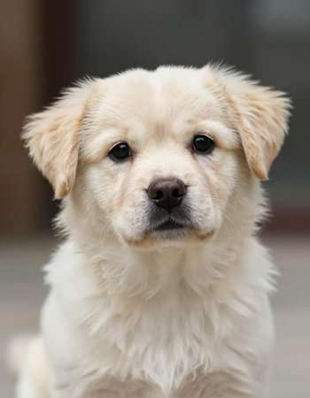 Portrait of a cute golden retriever puppyの写真素材