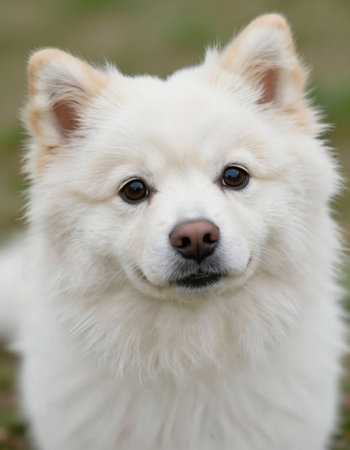 White Samoyed dog on the grass. Selective focus.の写真素材