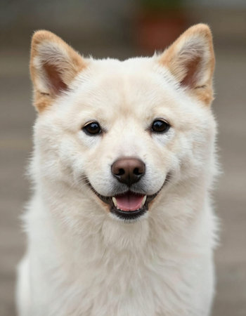 Portrait of a Japanese Akita Inu dog with open mouthの写真素材