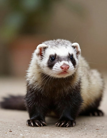 European ferret, Alpina ferruginea, single mammal on ground, captiveの写真素材