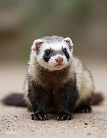Portrait of a ferret on the ground (Mustela ferreta)