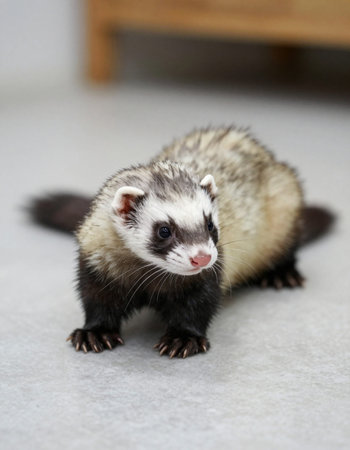 Ferret on a white background. Close-up, selective focus.