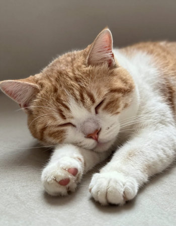Cute red cat sleeping on the sofa. Close-up.の写真素材