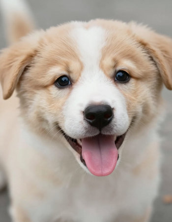Portrait of a cute puppy of the Welsh corgi dog.の写真素材