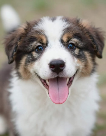 Puppy of australian shepherd with blue eyes in the park
