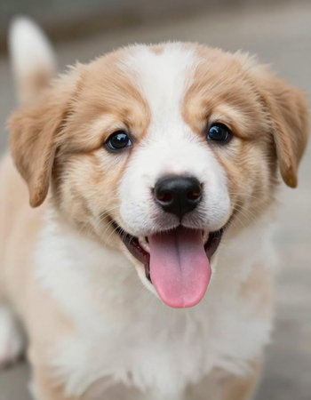 Portrait of a cute red and white welsh corgi puppy