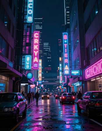 Night view of shopping street in Hong Kong.