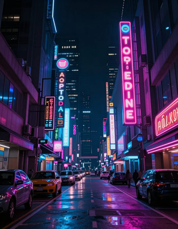 Street view of Chicago downtown at night. Chicago is the third most populous city in the United...