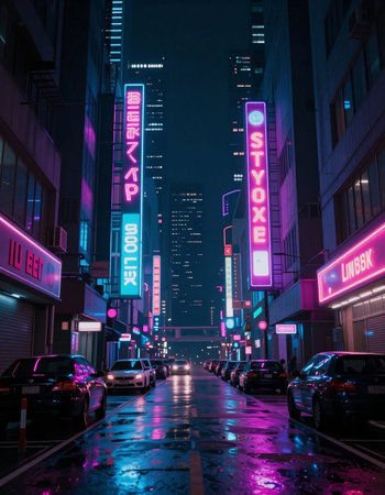 Night view of street in Hong Kong.