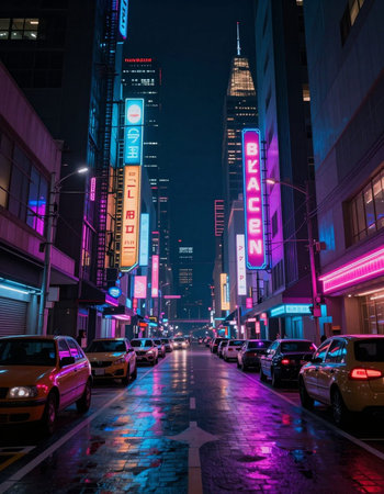Night view of a street in the city of China.の写真素材