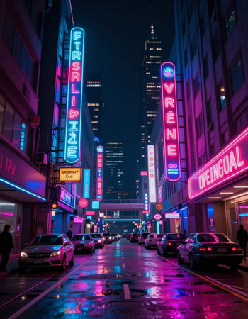 Night view of a street in Hong Kong