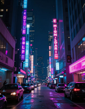 Night view of a street.