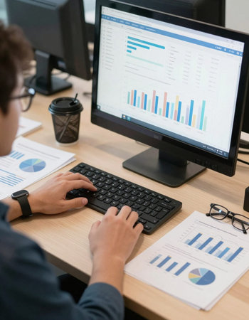 Businessman analyzing investment charts with computer at office. Business and finance concept.