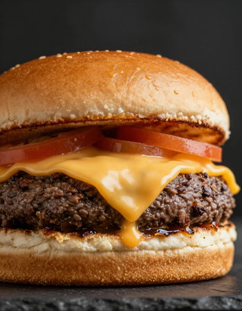 Cheese burger - American cheese burger with pickles and ketchupの写真素材