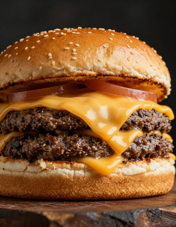 Cheese burger - American cheese burger with beef, tomato and onionの写真素材