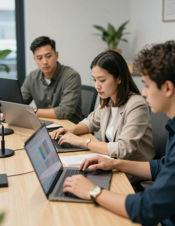 selective focus of multiethnic businesspeople using computers in office