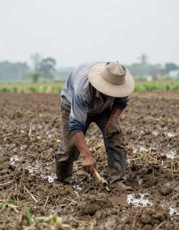 Farmer working in the field, Thailand. Selective focus.