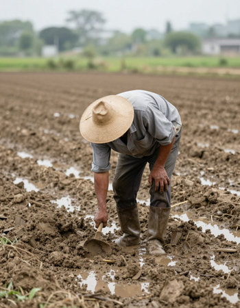 Farmer working on the rice field at countryside of Thailand, Farmer is planting rice.の写真素材