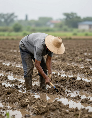 Farmer planting rice seedlings in the fields,Thailand.の写真素材