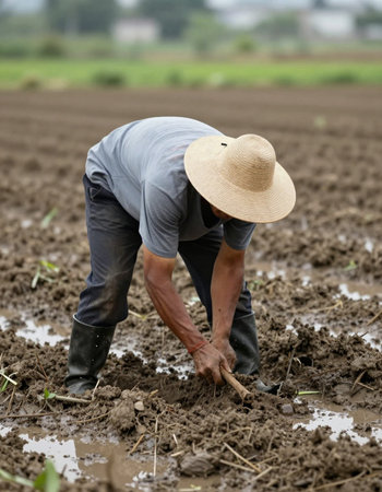 Farmer planting corn seedlings in the field,Thailand.