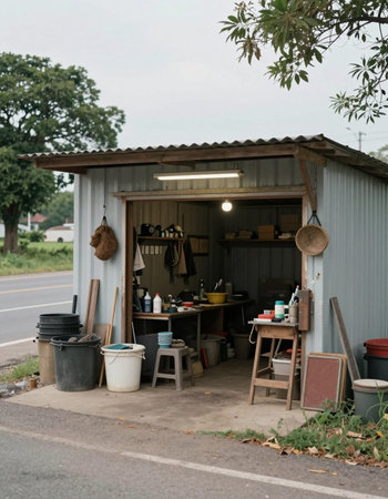 Coffee shop on the street in the countryside of Thailand.の写真素材