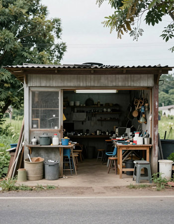 Coffee shop on the street in the countryside.の写真素材