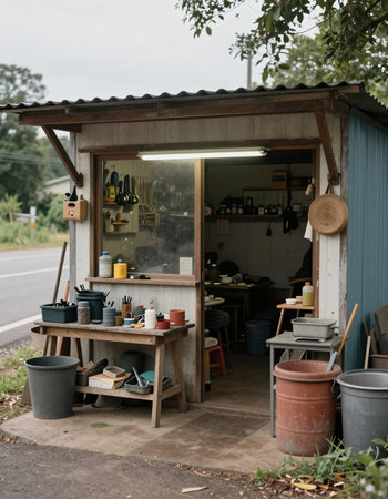 Coffee shop on the road in the countryside.の写真素材