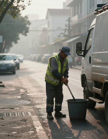 Worker cleaning the street.の写真素材
