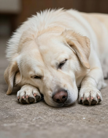 Dog lying on the floor, shallow depth of field