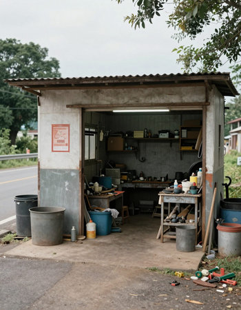 Vintage shop on the road in the countryside of Thailand.